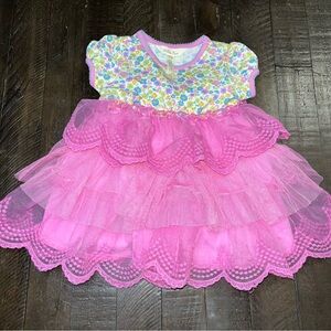 Matilda Jane 6-12 months Floral Baby Dress with Pink Tulle Skirt EUC